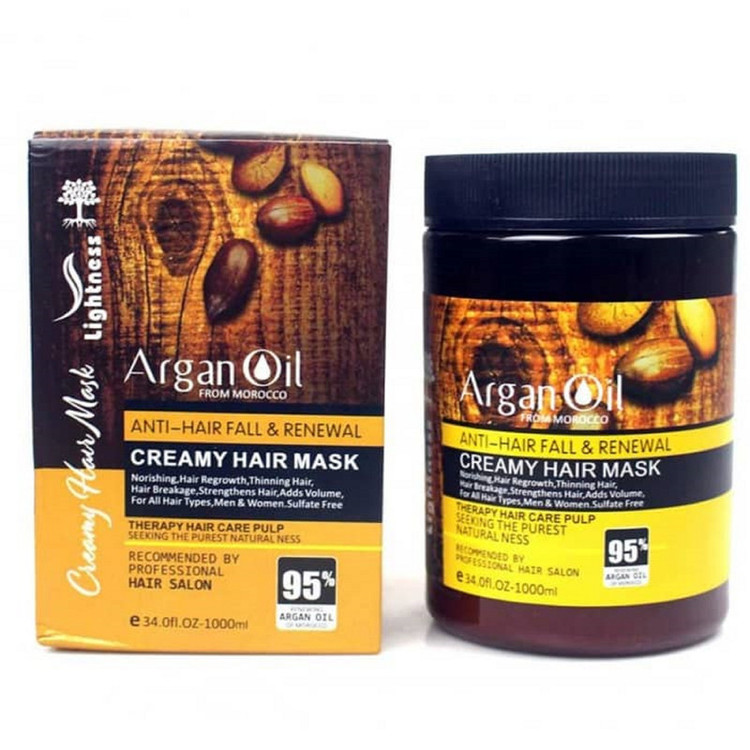 شامپو تقویت کننده و ترمیم کننده مو لایتنس مدل argan حجم 900 میلی لیتر به همراه ماسک مو لایتنس مدل argan oil حجم 1000 میلی لیتر